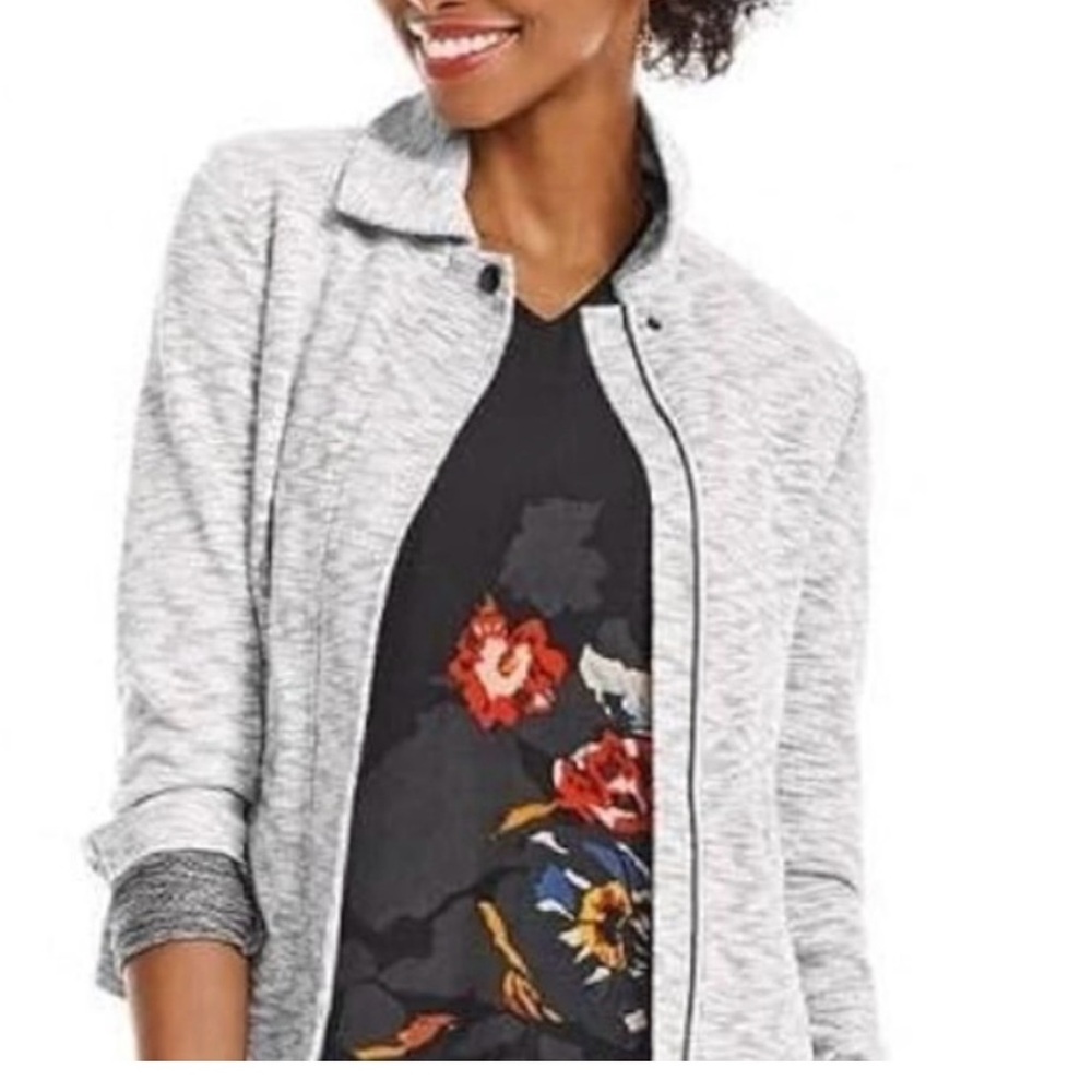 CAbi #5102 Marled Gray Neo Knit French Terry Moto Sweatshirt Jacket Full Zip XS